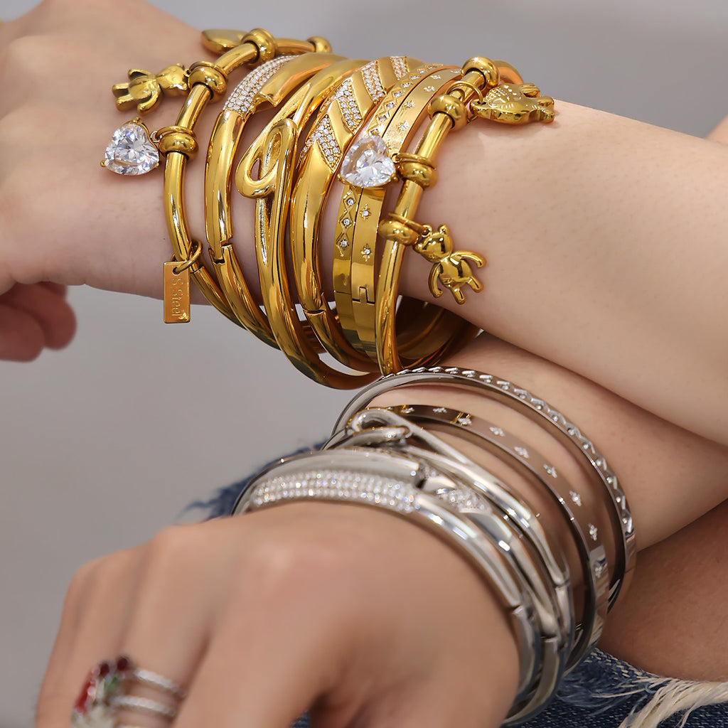 18K Gold PVD Plated Stainless Steel Zircon Vintage Crown Shape Bracelets & Bangles-Gift Jewelry Wholesale Fashion