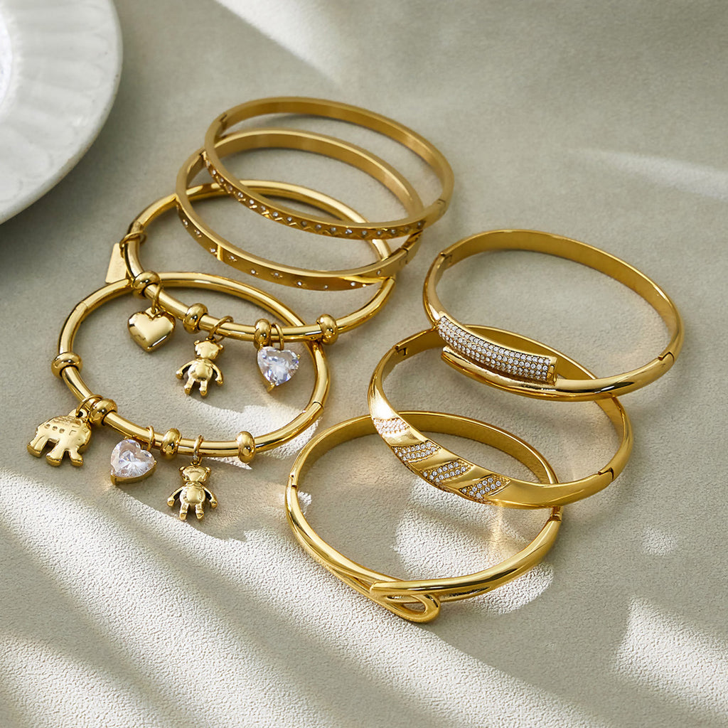 18K Gold PVD Plated Stainless Steel Zircon Vintage Crown Shape Bracelets & Bangles-Gift Jewelry Wholesale Fashion