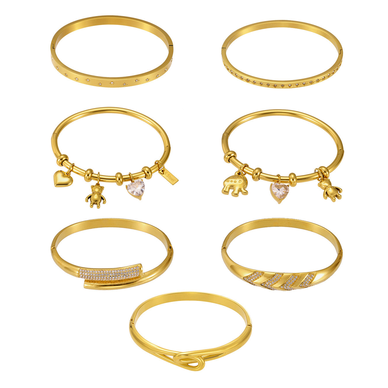 18K Gold PVD Plated Stainless Steel Zircon Vintage Crown Shape Bracelets & Bangles-Gift Jewelry Wholesale Fashion