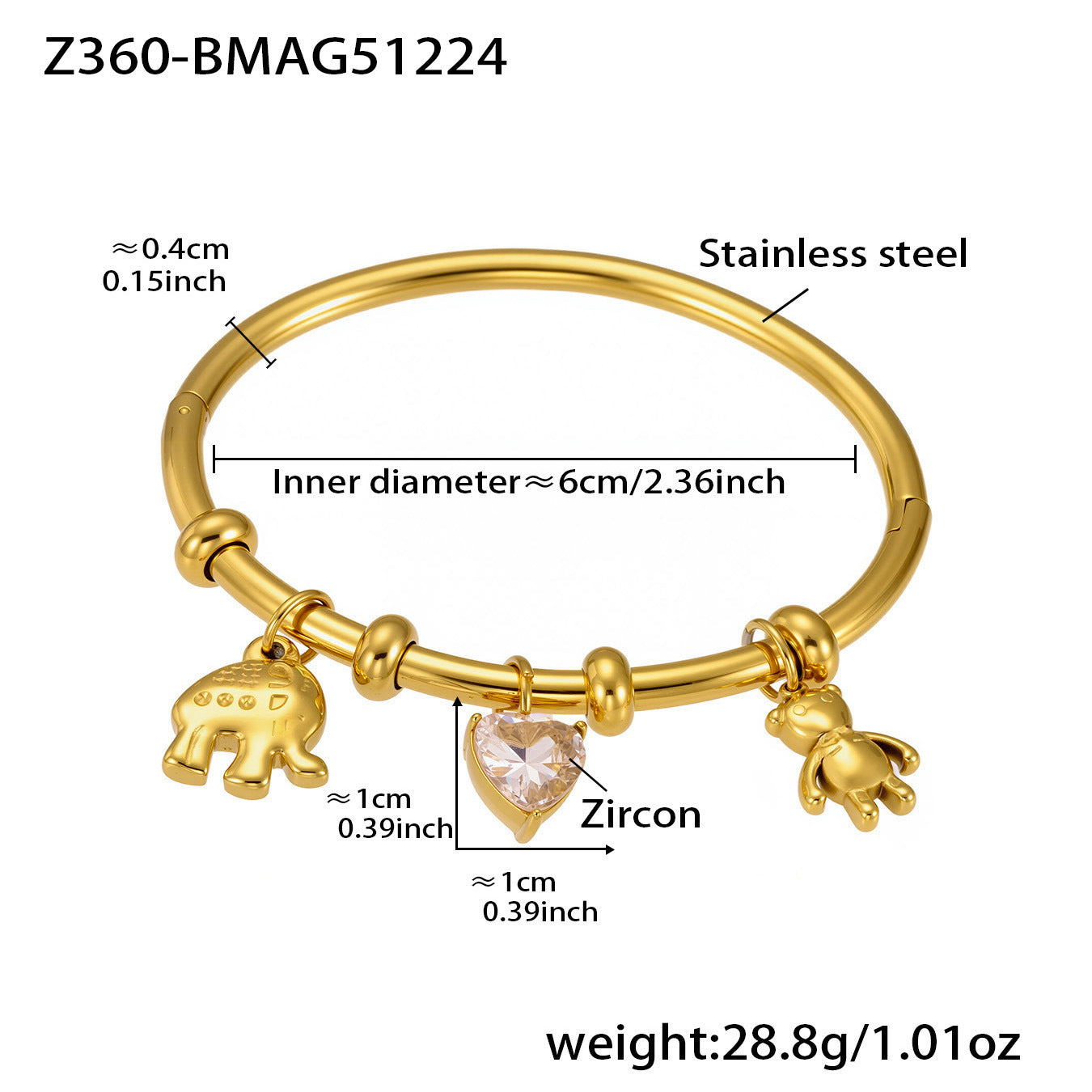 18K Gold PVD Plated Stainless Steel Zircon Vintage Crown Shape Bracelets & Bangles-Gift Jewelry Wholesale Fashion