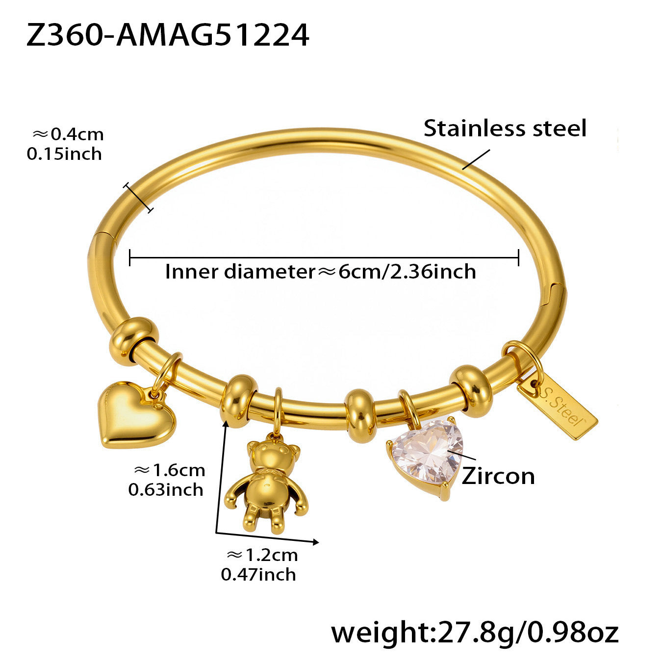 18K Gold PVD Plated Stainless Steel Zircon Vintage Crown Shape Bracelets & Bangles-Gift Jewelry Wholesale Fashion