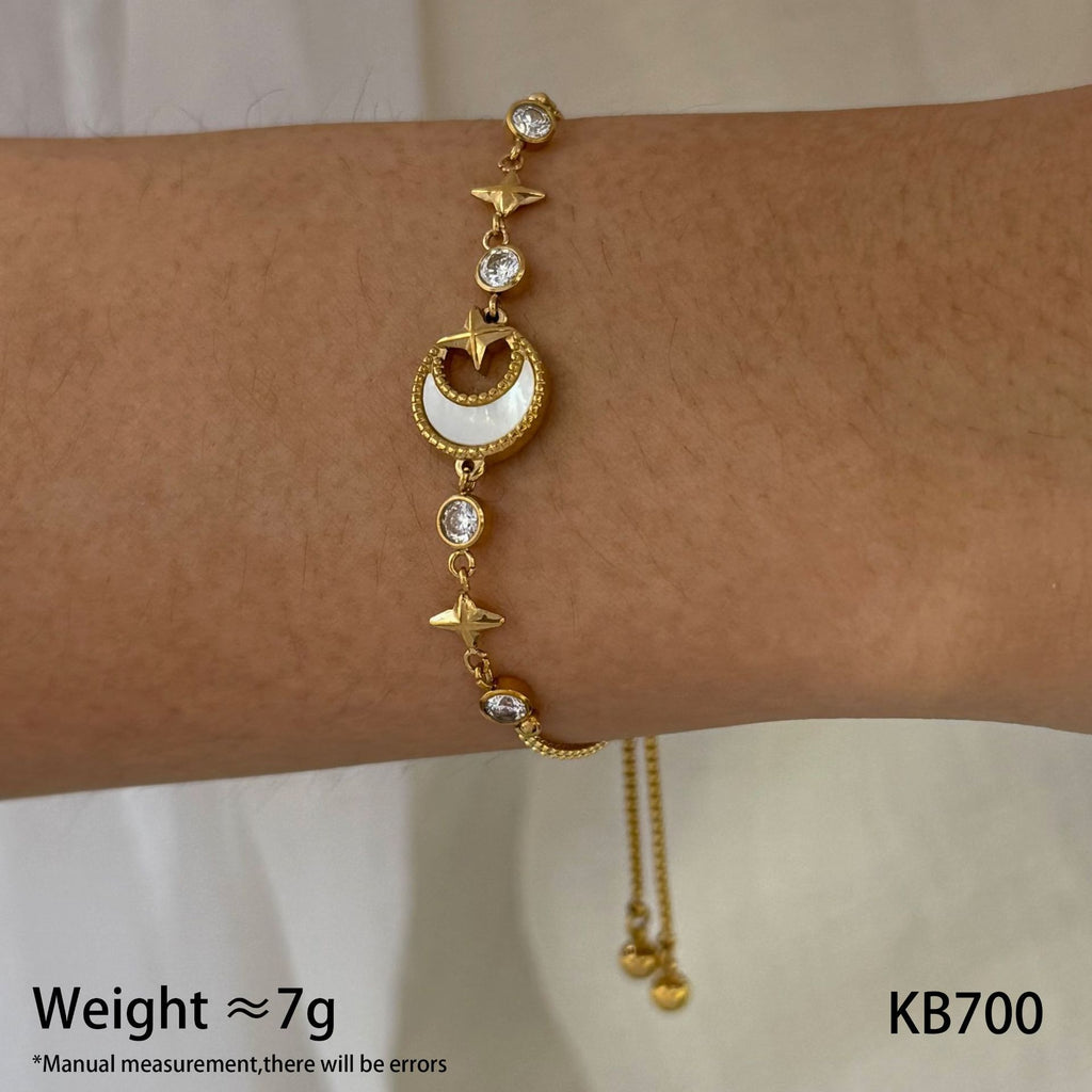 Trendy 18K Gold Plated Stainless Steel Chain Bracelet Natural Shell Zircon Stones Personalized Engraving Option Unisex Gift