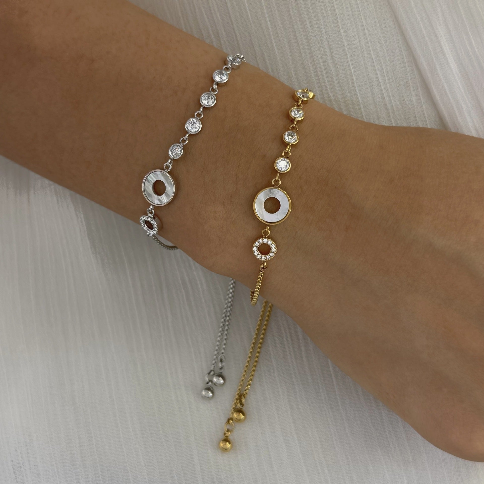 Trendy 18K Gold Plated Stainless Steel Chain Bracelet Natural Shell Zircon Stones Personalized Engraving Option Unisex Gift