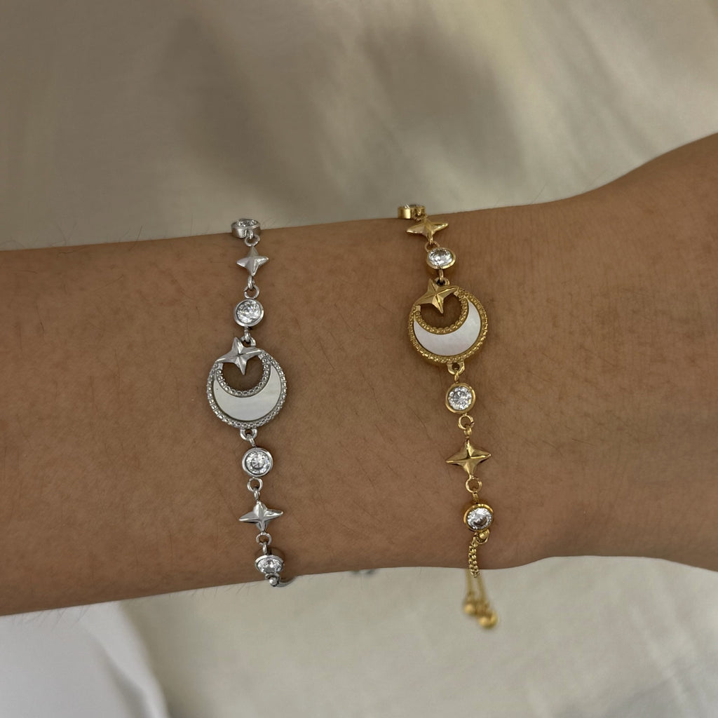 Trendy 18K Gold Plated Stainless Steel Chain Bracelet Natural Shell Zircon Stones Personalized Engraving Option Unisex Gift