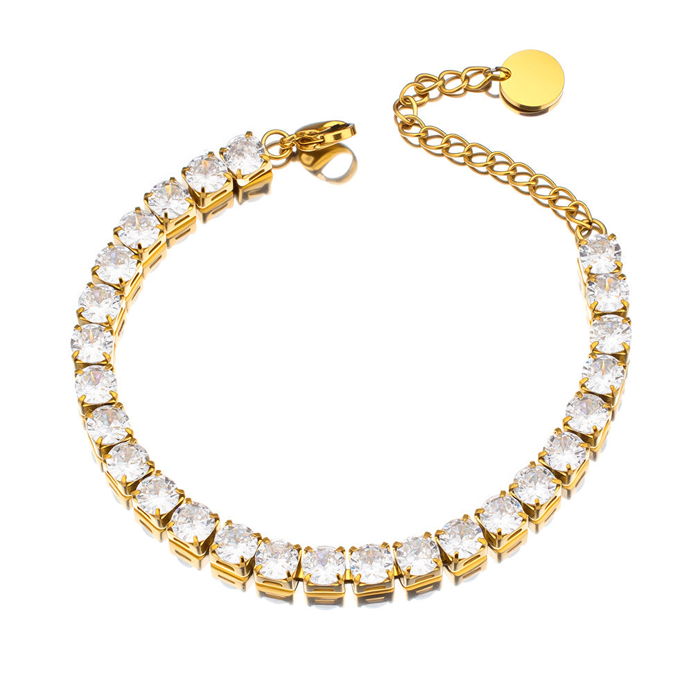 Luxury 18K Gold Plated Stainless Steel Geometric Trendy Tennis Chain Bangles 5MM Zircon Unisex