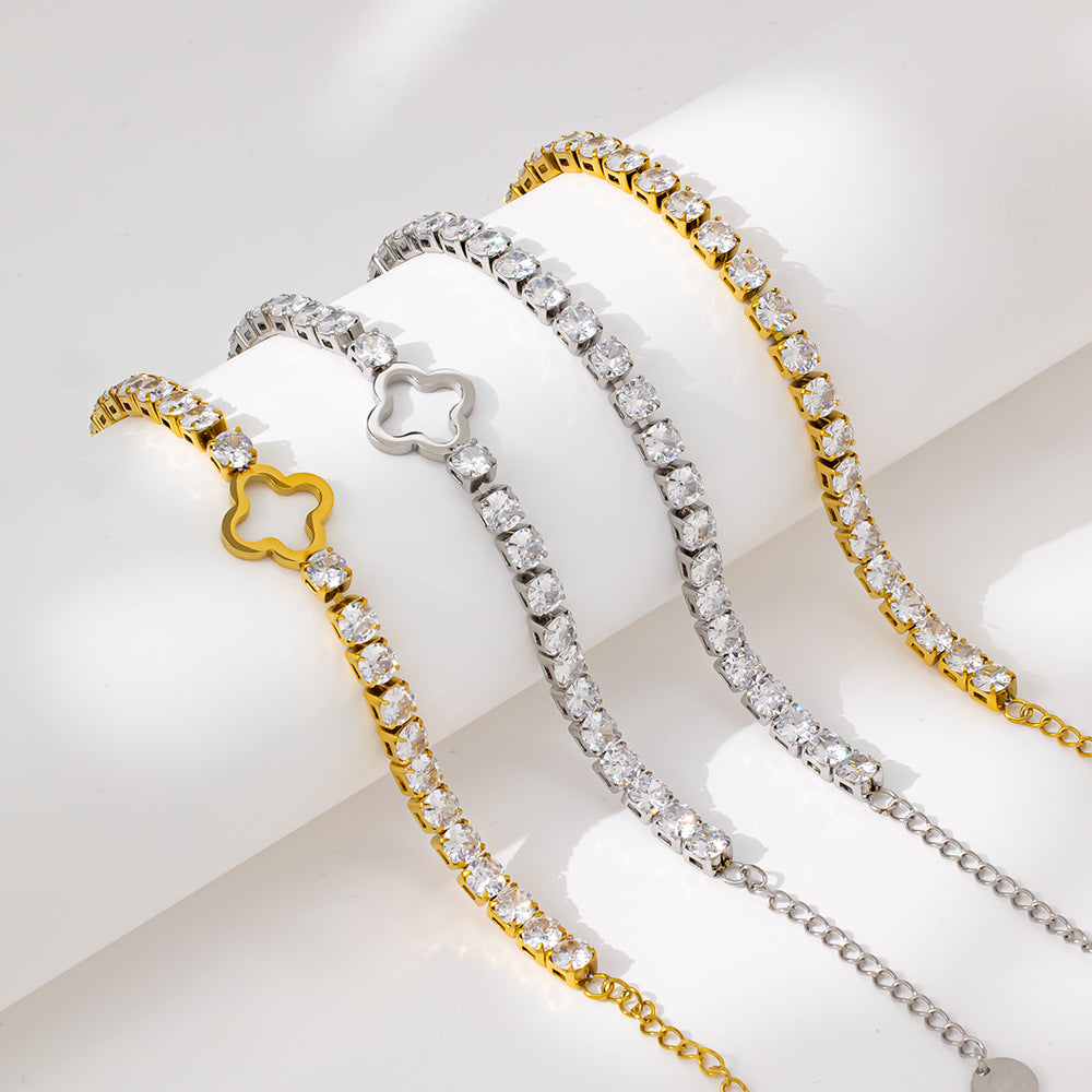Luxury 18K Gold Plated Stainless Steel Geometric Trendy Tennis Chain Bangles 5MM Zircon Unisex