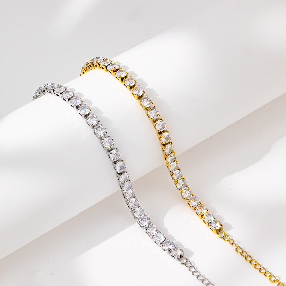 Luxury 18K Gold Plated Stainless Steel Geometric Trendy Tennis Chain Bangles 5MM Zircon Unisex