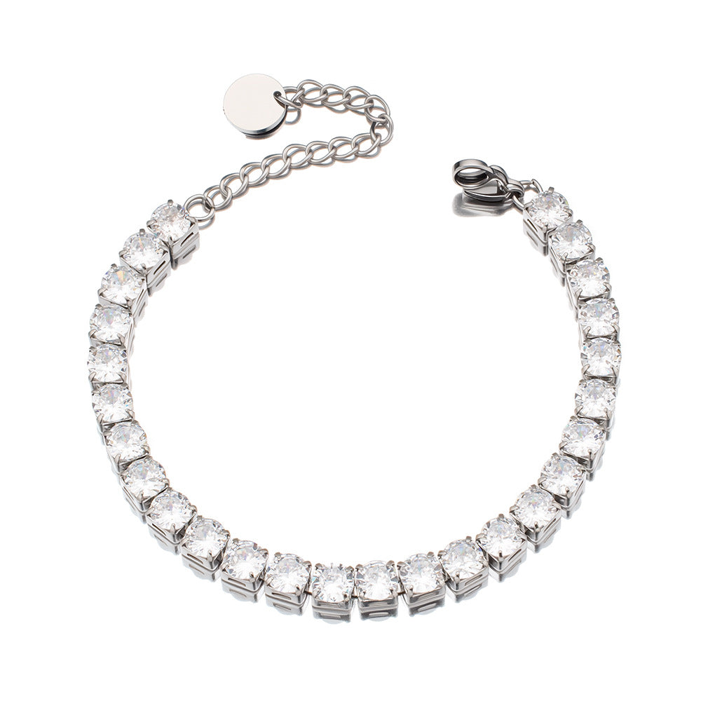 Luxury 18K Gold Plated Stainless Steel Geometric Trendy Tennis Chain Bangles 5MM Zircon Unisex