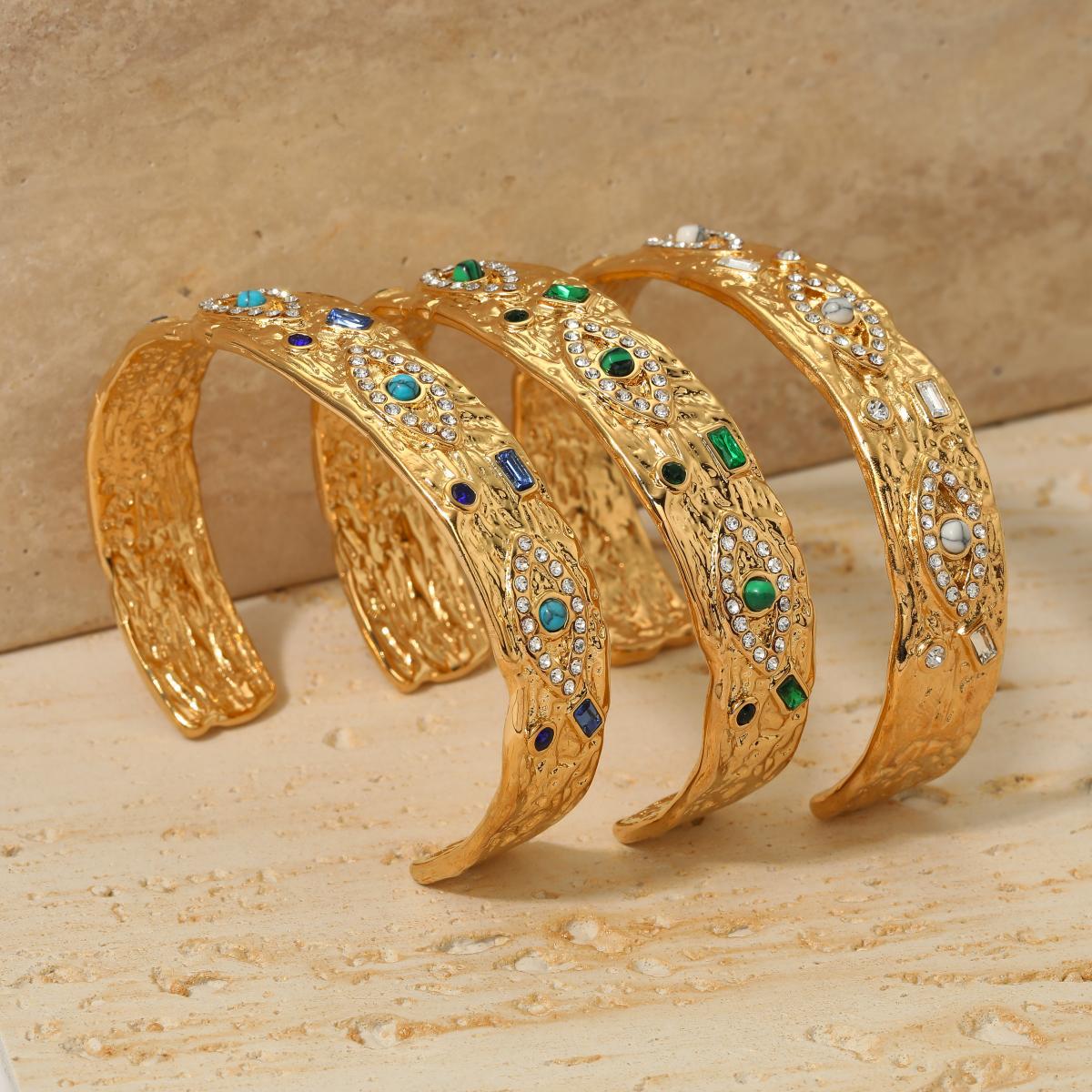 Stainless Steel 18K Gold Plated Crown-Shaped Cute Open Bangles Wedding Design Waterproof Non-Tarnishing Women's Gift Zircons