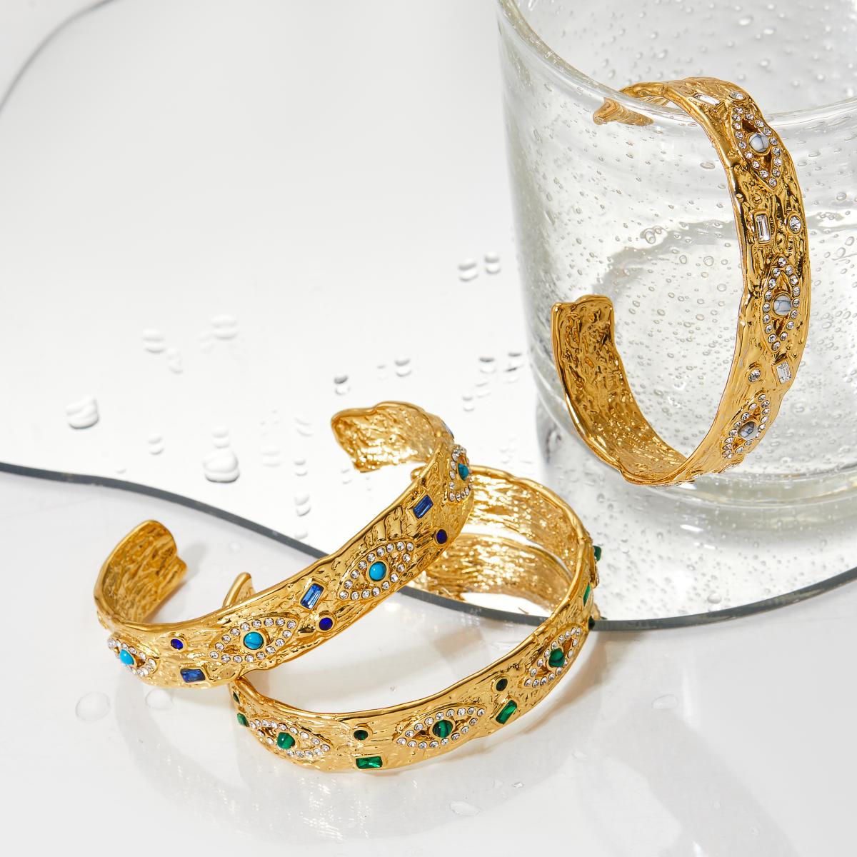 Stainless Steel 18K Gold Plated Crown-Shaped Cute Open Bangles Wedding Design Waterproof Non-Tarnishing Women's Gift Zircons