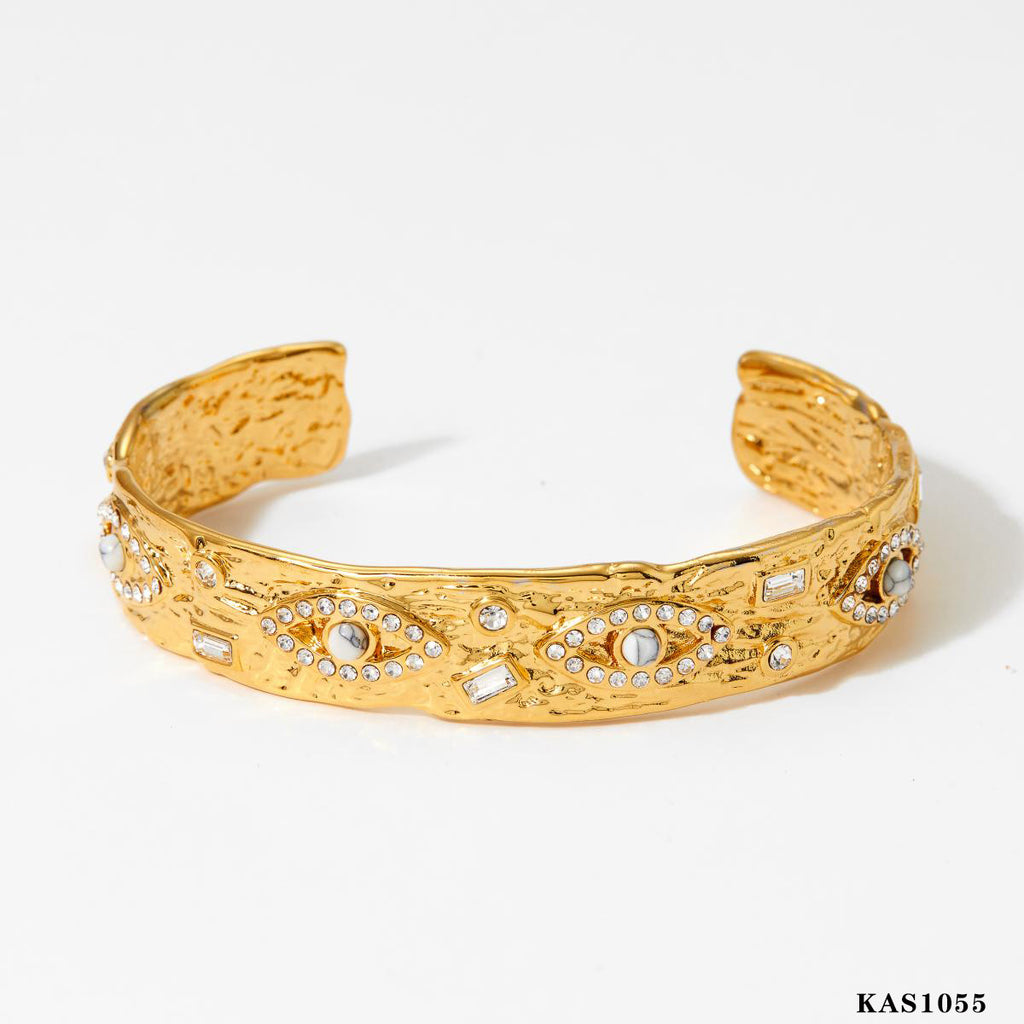 Stainless Steel 18K Gold Plated Crown-Shaped Cute Open Bangles Wedding Design Waterproof Non-Tarnishing Women's Gift Zircons