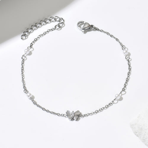 Bracelets 14K Gold Plated Butterfly Pearl Zircon Waterproof Stainless Steel Party Gift Chain Adjustable Hypoallergenic Trendy