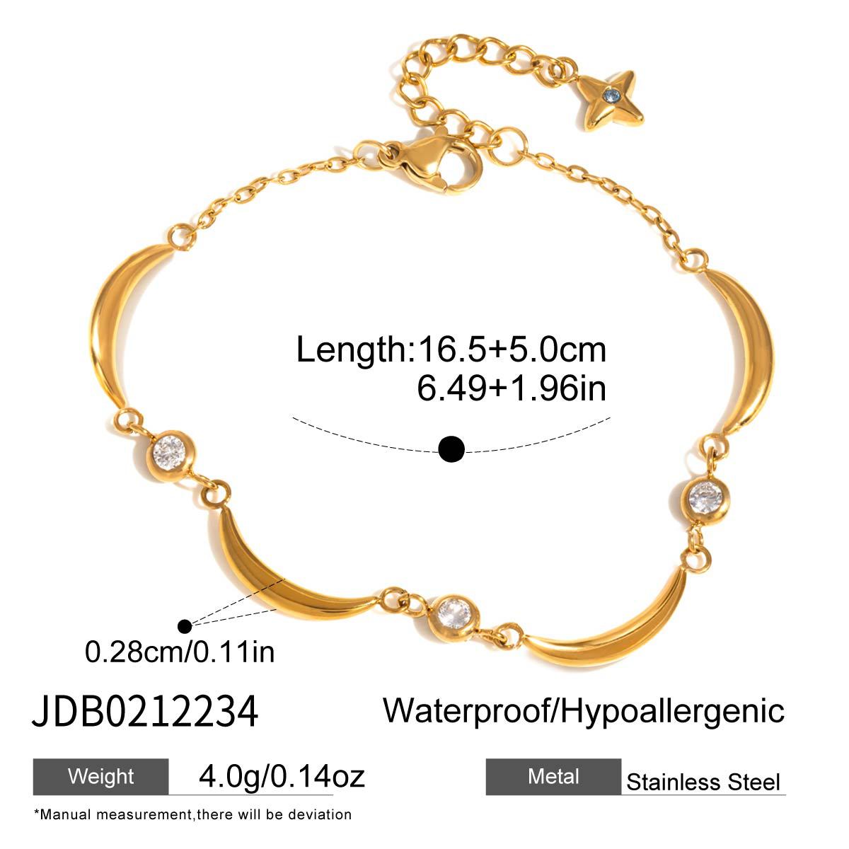Wholesale Cute Stainless Steel Classic 18K Gold Plated Zircon Moon Bracelet Korean Style Fashion Jewelry Women's Wedding Gift