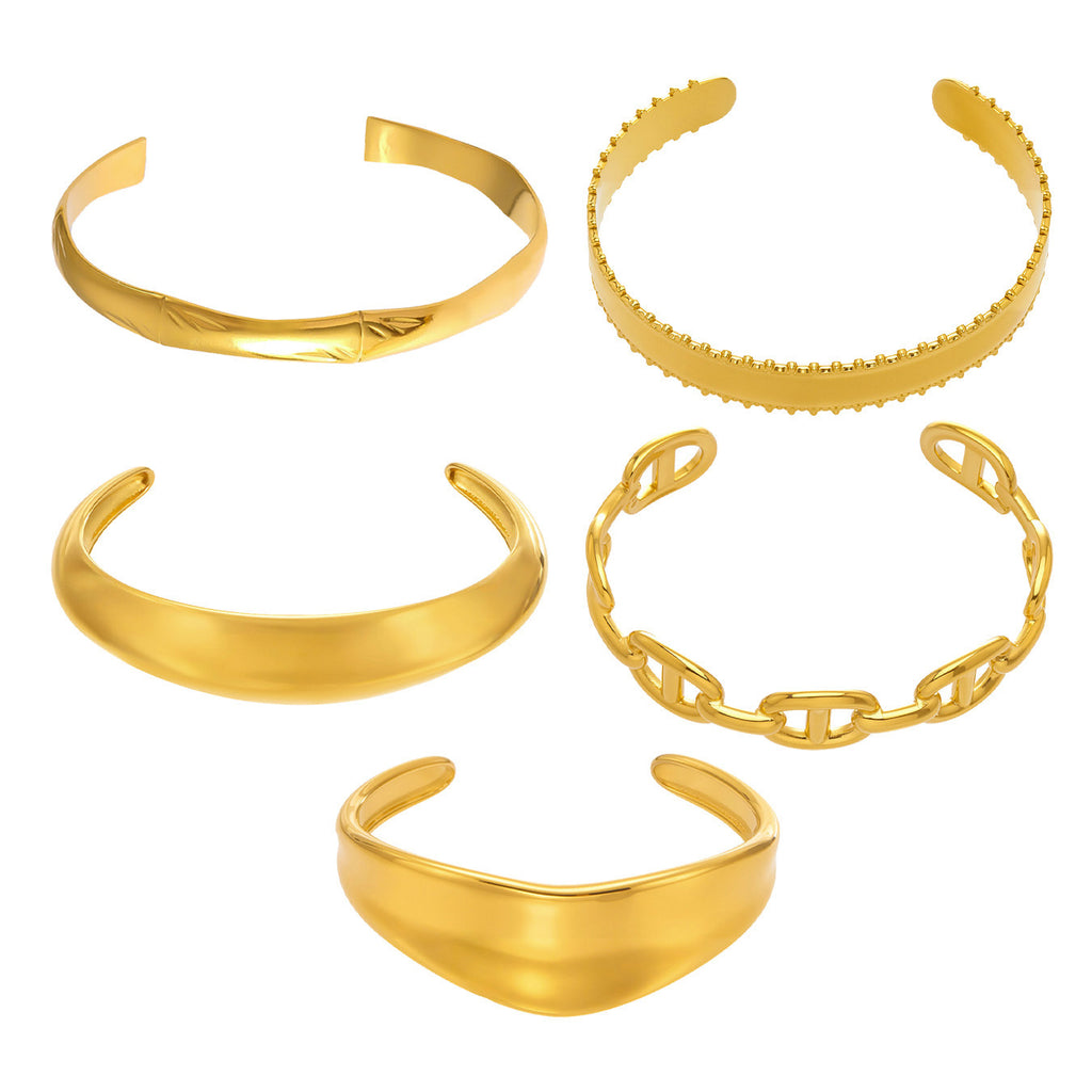 Stainless Steel 18K Gold Plated Cute Open Bangles CROWN Chunky Designs Waterproof Non-tarnishing Women's Gift