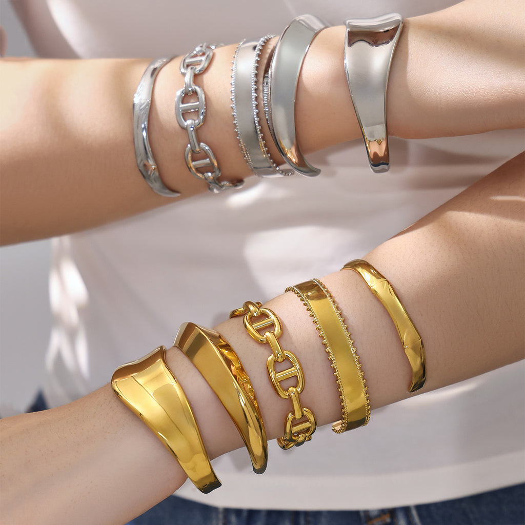 Stainless Steel 18K Gold Plated Cute Open Bangles CROWN Chunky Designs Waterproof Non-tarnishing Women's Gift