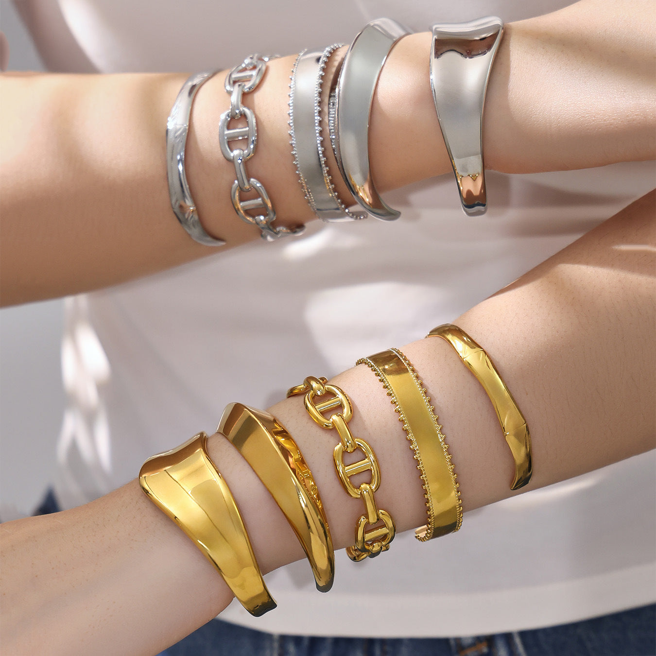 Stainless Steel 18K Gold Plated Cute Open Bangles CROWN Chunky Designs Waterproof Non-tarnishing Women's Gift
