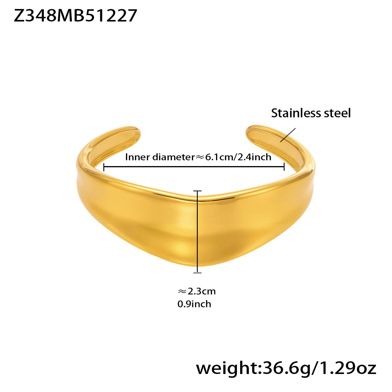 Stainless Steel 18K Gold Plated Cute Open Bangles CROWN Chunky Designs Waterproof Non-tarnishing Women's Gift
