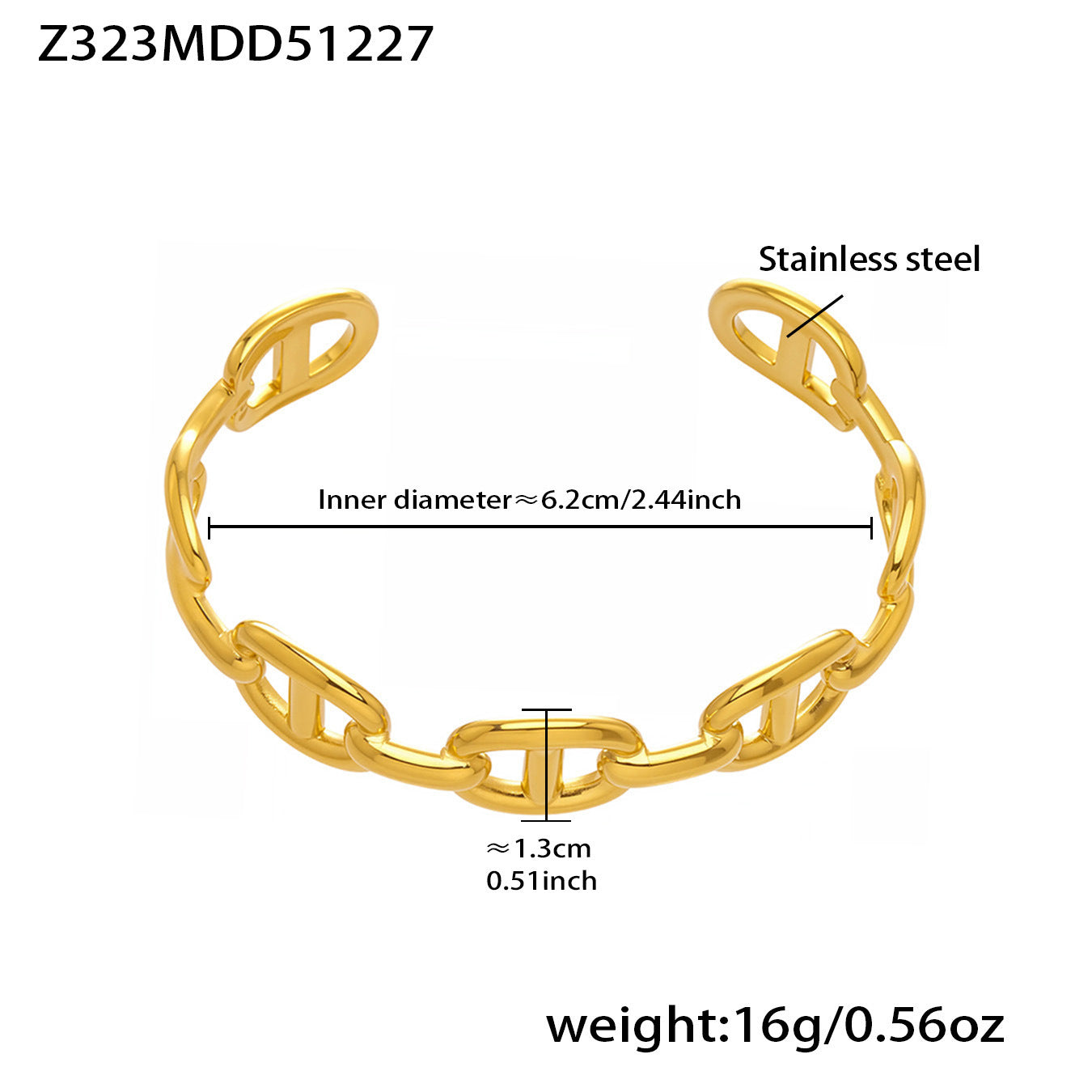 Stainless Steel 18K Gold Plated Cute Open Bangles CROWN Chunky Designs Waterproof Non-tarnishing Women's Gift