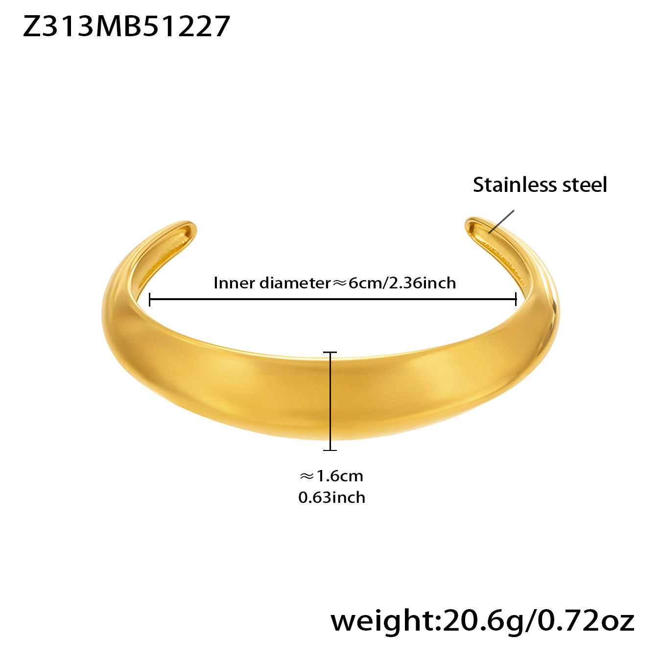 Stainless Steel 18K Gold Plated Cute Open Bangles CROWN Chunky Designs Waterproof Non-tarnishing Women's Gift