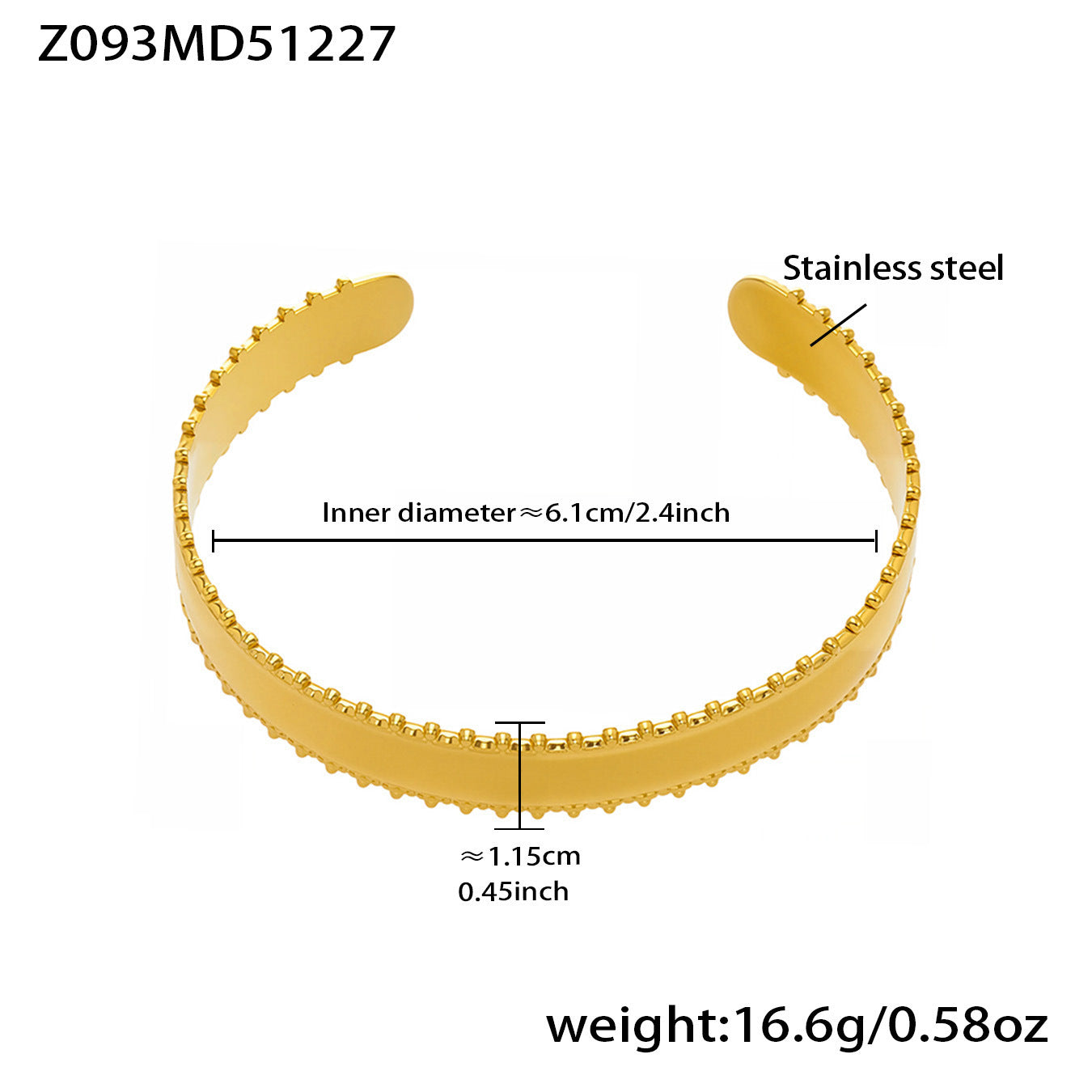 Stainless Steel 18K Gold Plated Cute Open Bangles CROWN Chunky Designs Waterproof Non-tarnishing Women's Gift