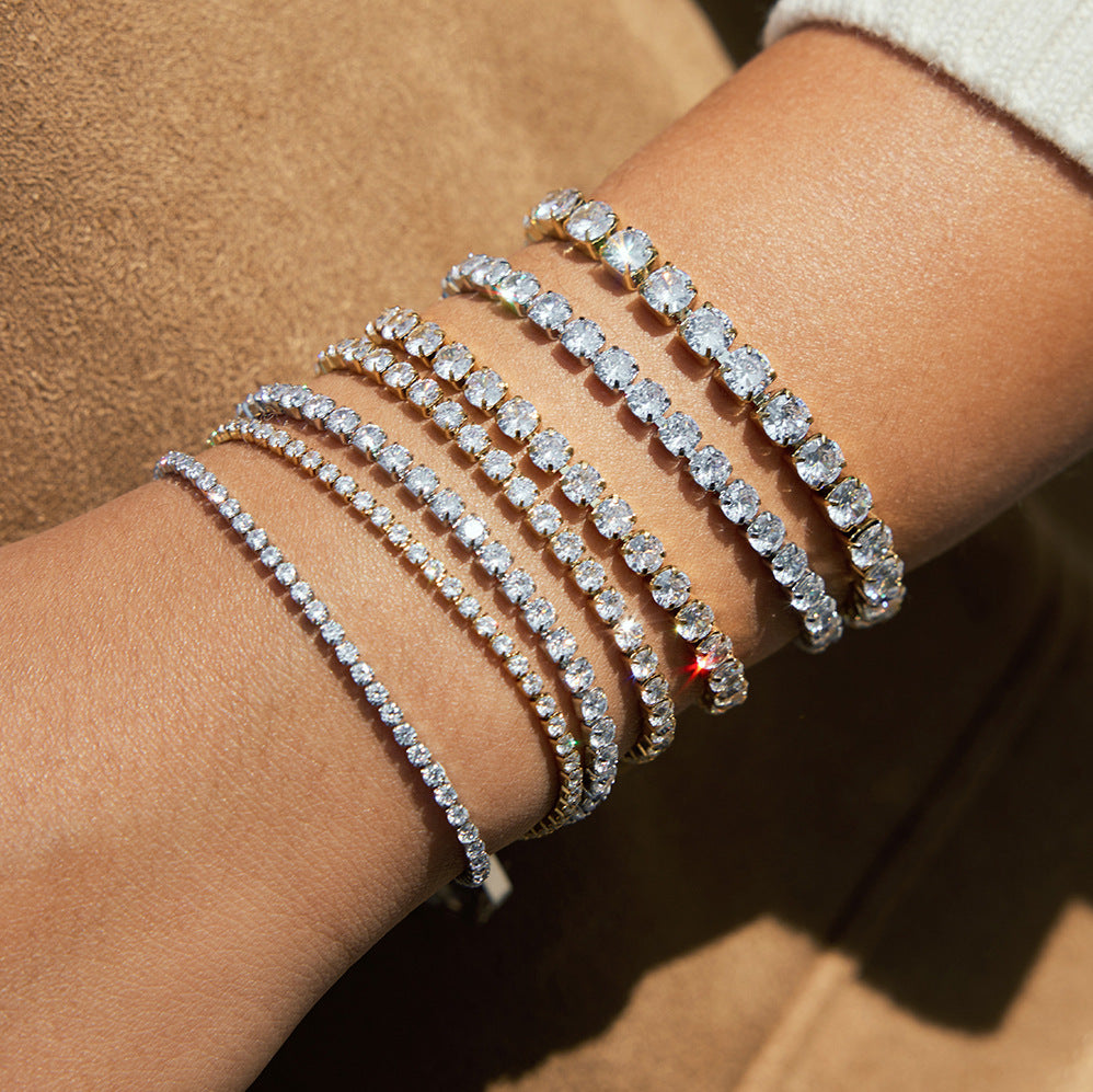 Customizable Vintage Trendy Tennis Zircon Bracelets Waterproof Stainless Steel 18K Gold Plated for Party Occasions