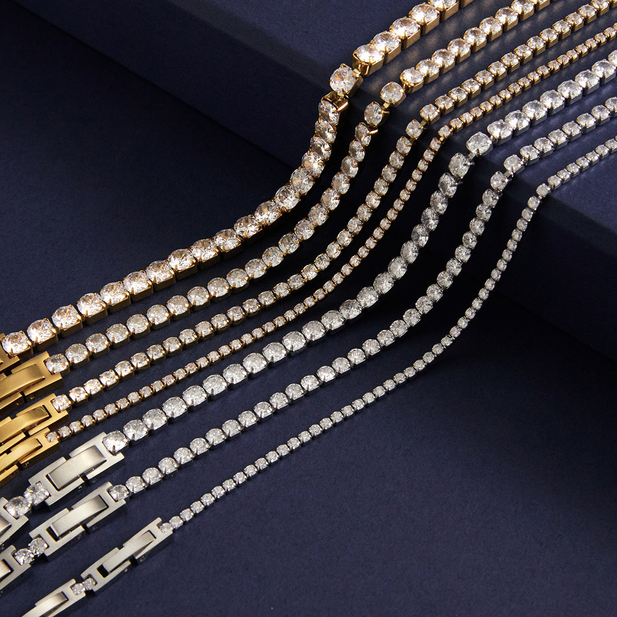 Customizable Vintage Trendy Tennis Zircon Bracelets Waterproof Stainless Steel 18K Gold Plated for Party Occasions