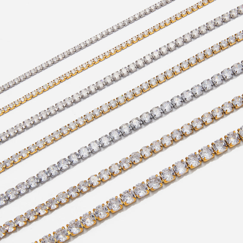 Customizable Vintage Trendy Tennis Zircon Bracelets Waterproof Stainless Steel 18K Gold Plated for Party Occasions