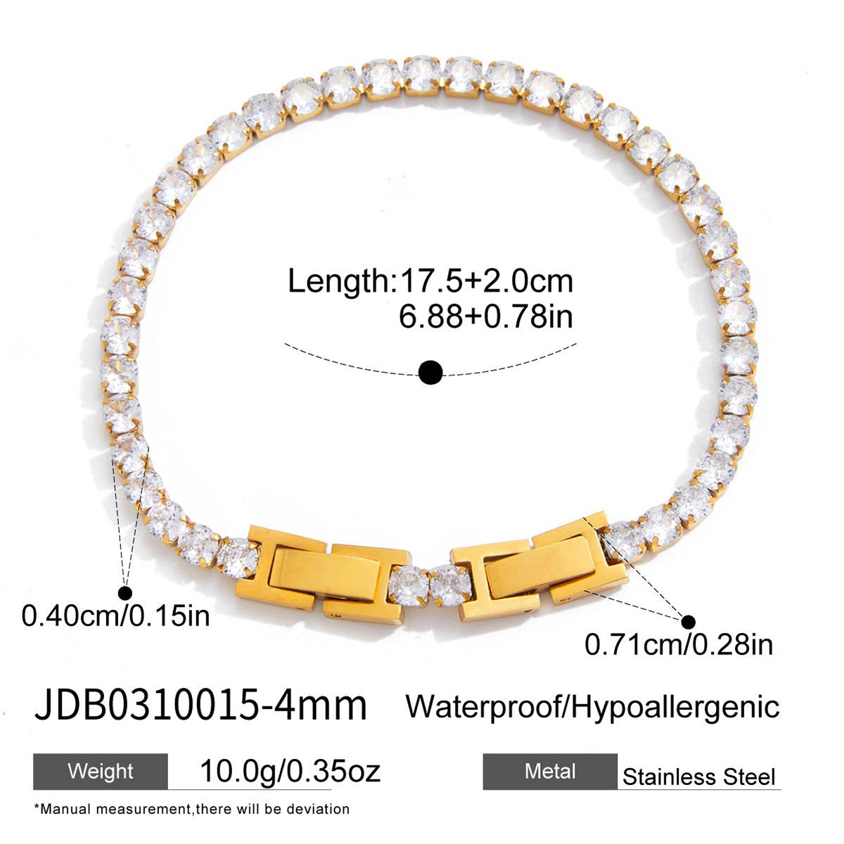 Customizable Vintage Trendy Tennis Zircon Bracelets Waterproof Stainless Steel 18K Gold Plated for Party Occasions