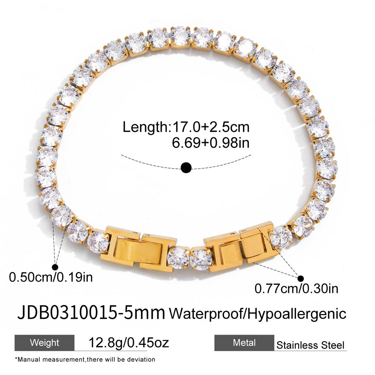 Customizable Vintage Trendy Tennis Zircon Bracelets Waterproof Stainless Steel 18K Gold Plated for Party Occasions
