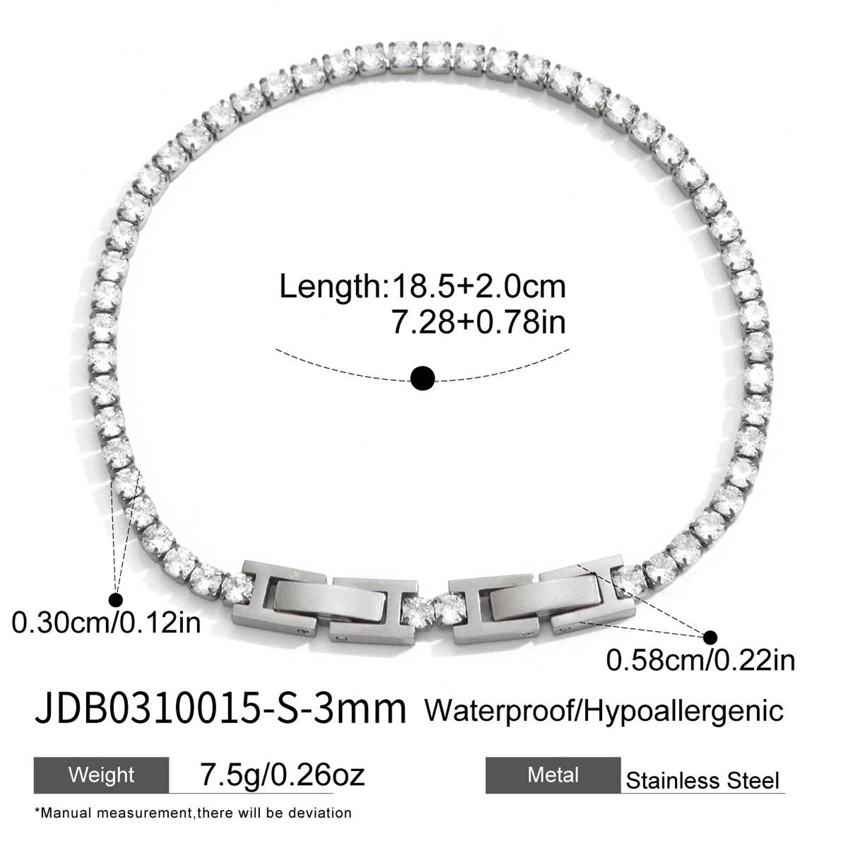 Customizable Vintage Trendy Tennis Zircon Bracelets Waterproof Stainless Steel 18K Gold Plated for Party Occasions
