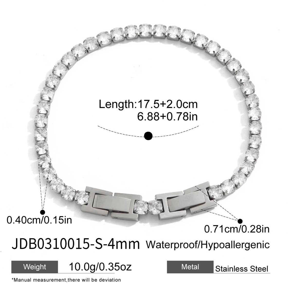 Customizable Vintage Trendy Tennis Zircon Bracelets Waterproof Stainless Steel 18K Gold Plated for Party Occasions