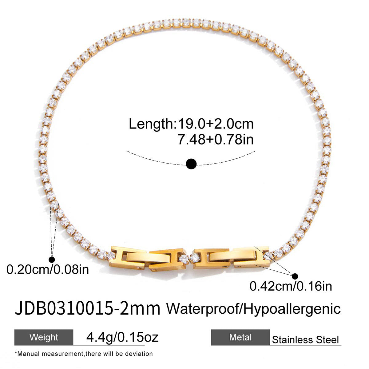 Customizable Vintage Trendy Tennis Zircon Bracelets Waterproof Stainless Steel 18K Gold Plated for Party Occasions