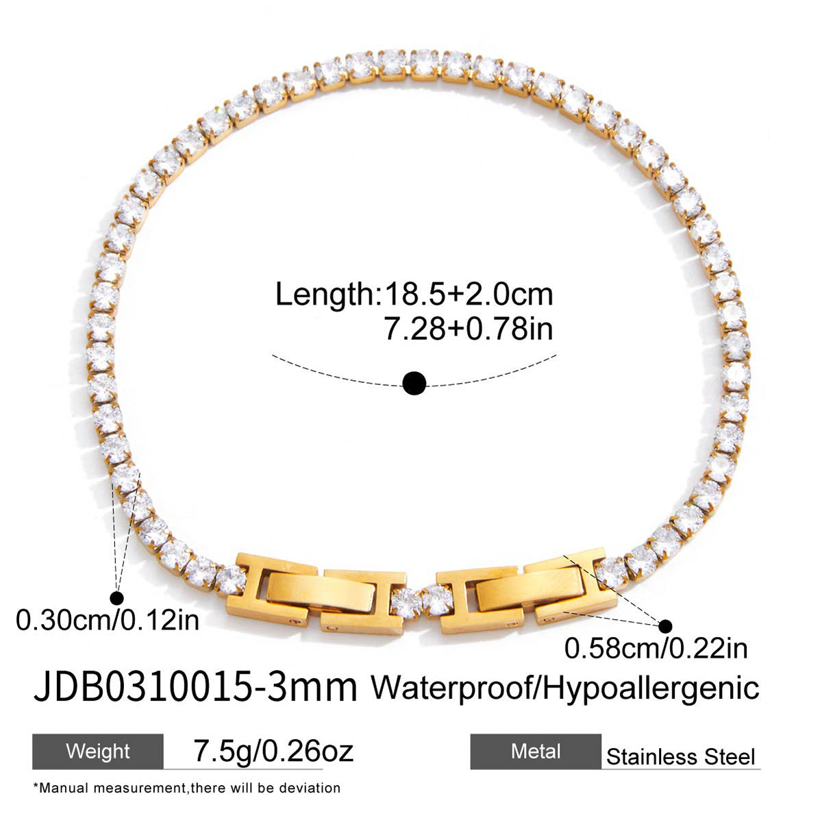 Customizable Vintage Trendy Tennis Zircon Bracelets Waterproof Stainless Steel 18K Gold Plated for Party Occasions