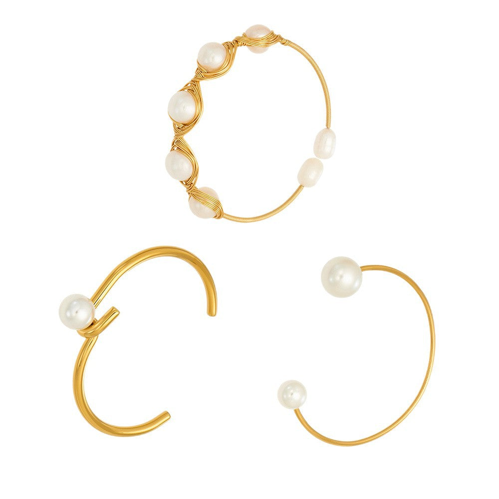 Designer Stainless Steel 18K Gold Plated Freshwater Pearl Bangles Unisex Gift Fashion Jewelry Wholesale Low MOQ