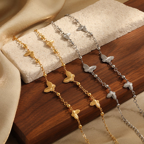 Bracelets 18K Gold Plated Butterfly Design Waterproof Stainless Steel Unisex Party Gift Chain Adjustable Hypoallergenic Trendy