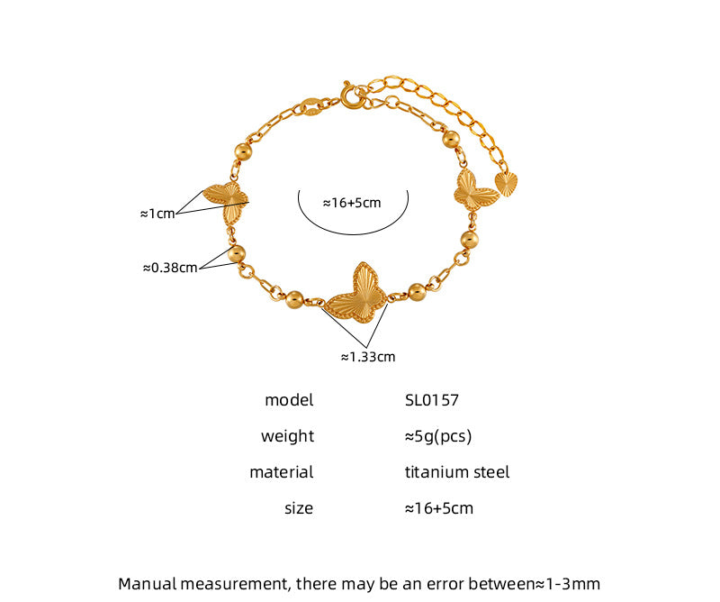 Bracelets 18K Gold Plated Butterfly Design Waterproof Stainless Steel Unisex Party Gift Chain Adjustable Hypoallergenic Trendy