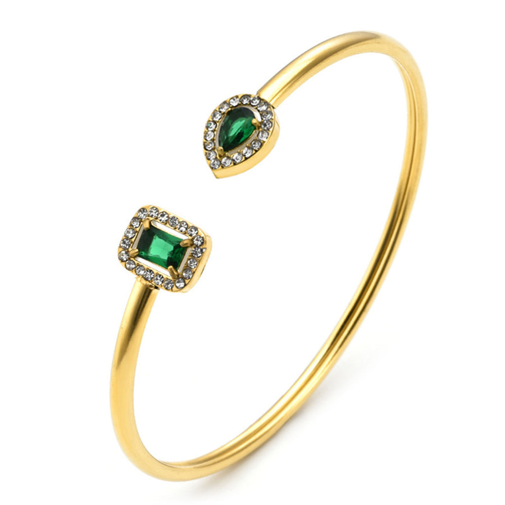 Customizable Vintage 18K Gold Plated Stainless Steel Bangles Zircon Stones Open Cuff Waterproof Non- Unisex Gift Jewelry