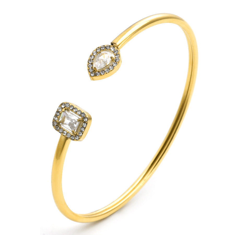 Customizable Vintage 18K Gold Plated Stainless Steel Bangles Zircon Stones Open Cuff Waterproof Non- Unisex Gift Jewelry