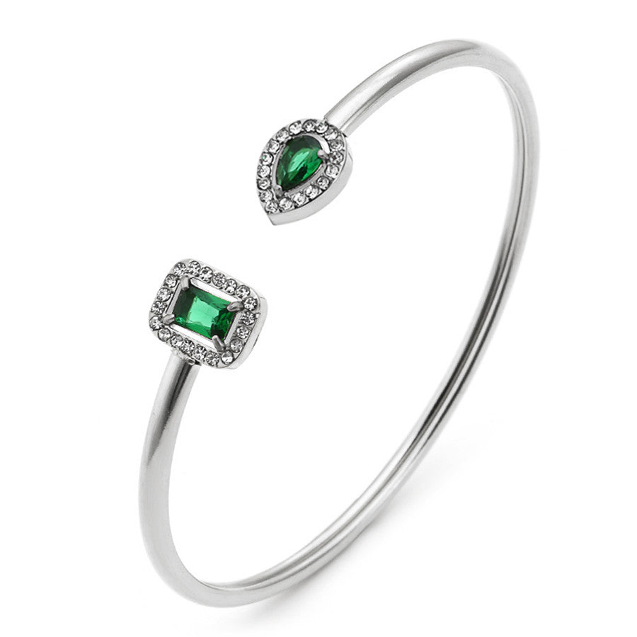 Customizable Vintage 18K Gold Plated Stainless Steel Bangles Zircon Stones Open Cuff Waterproof Non- Unisex Gift Jewelry