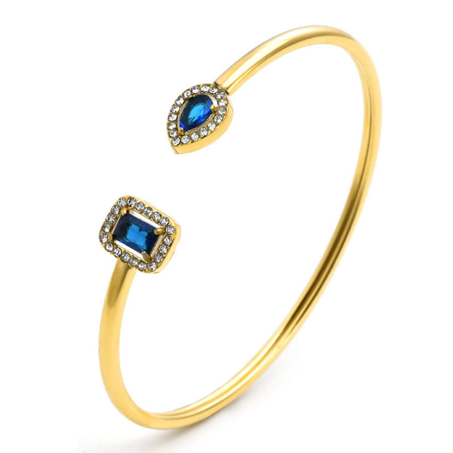 Customizable Vintage 18K Gold Plated Stainless Steel Bangles Zircon Stones Open Cuff Waterproof Non- Unisex Gift Jewelry