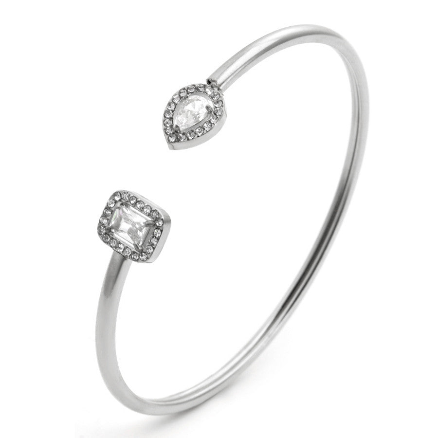 Customizable Vintage 18K Gold Plated Stainless Steel Bangles Zircon Stones Open Cuff Waterproof Non- Unisex Gift Jewelry