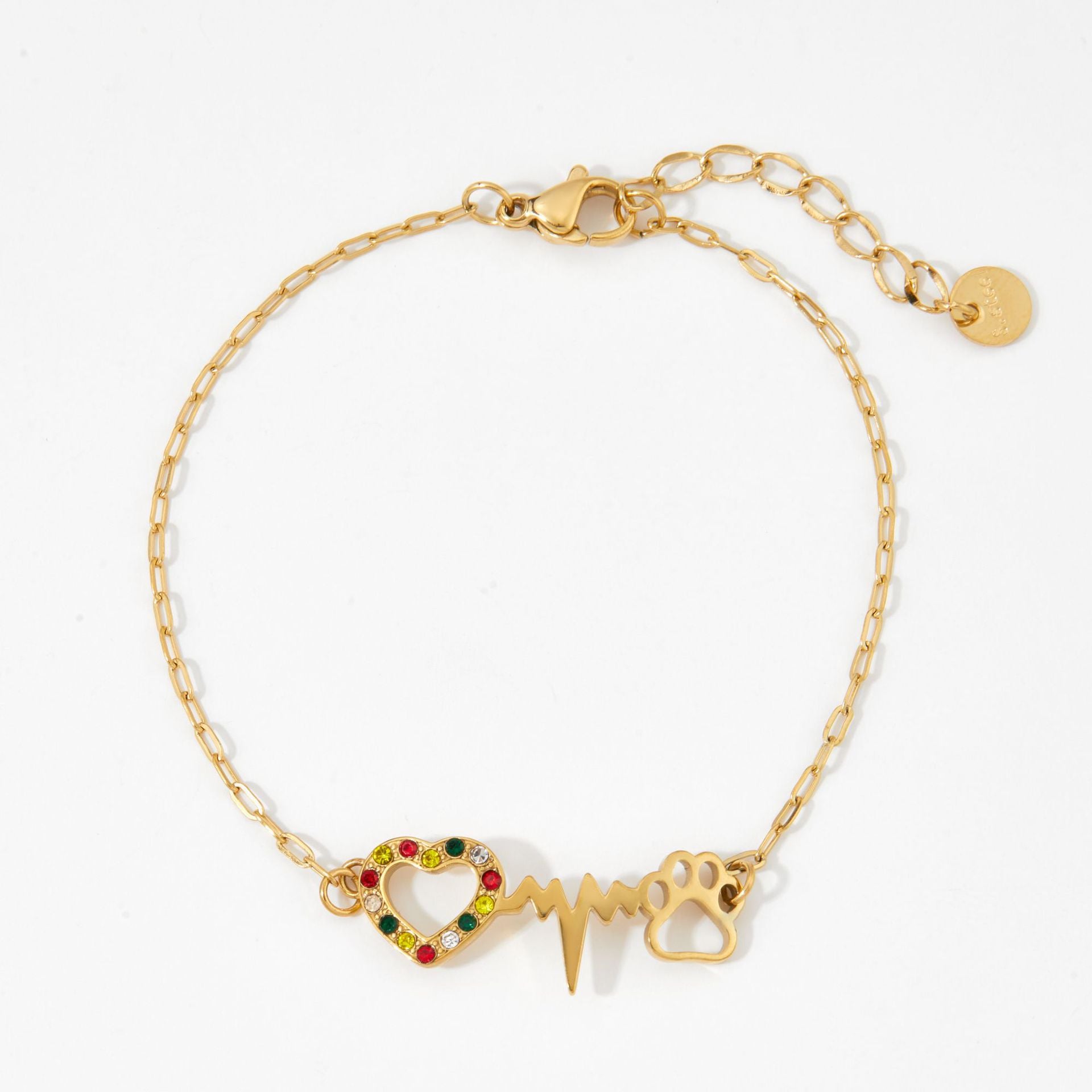 Trendy Zircon-studded Heart-Shaped Dog Footprint Design Stainless Steel 18K Gold Plated Women's Bracelet-Gift