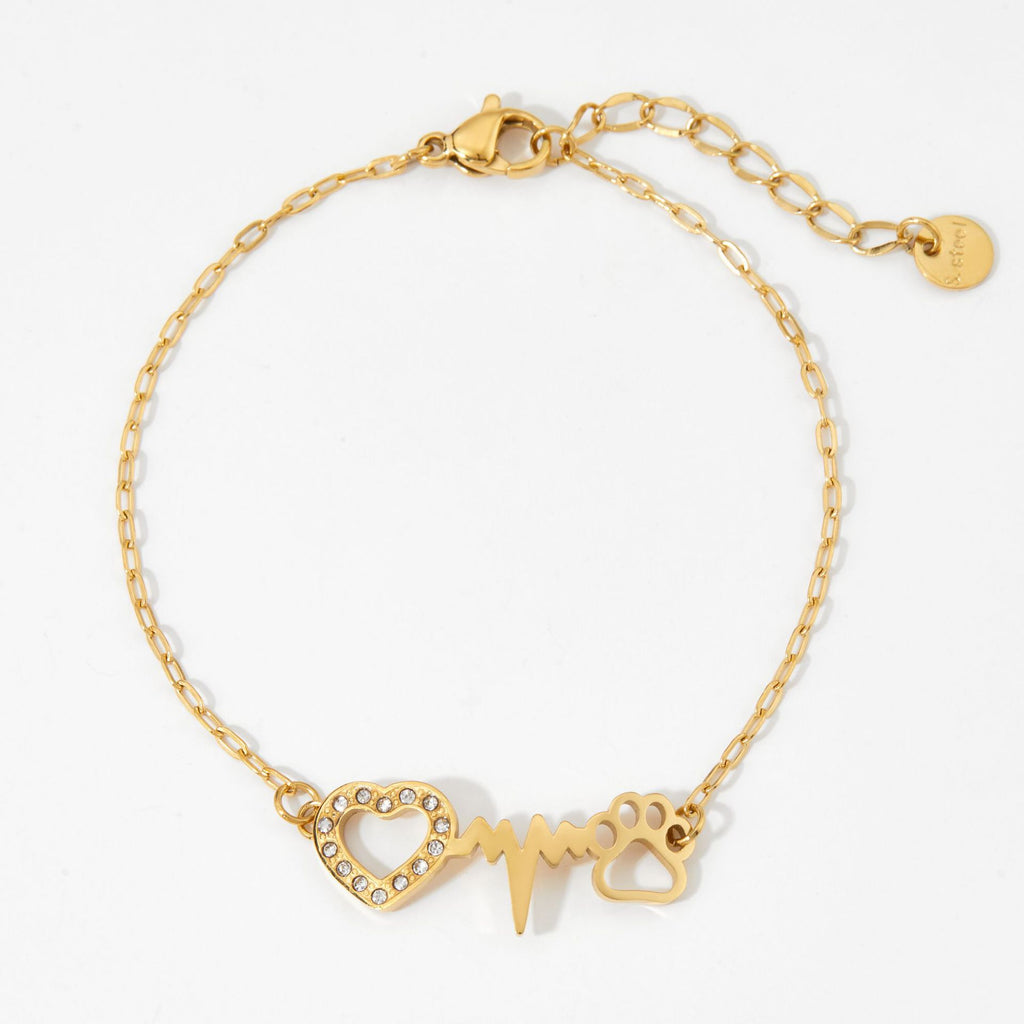 Trendy Zircon-studded Heart-Shaped Dog Footprint Design Stainless Steel 18K Gold Plated Women's Bracelet-Gift