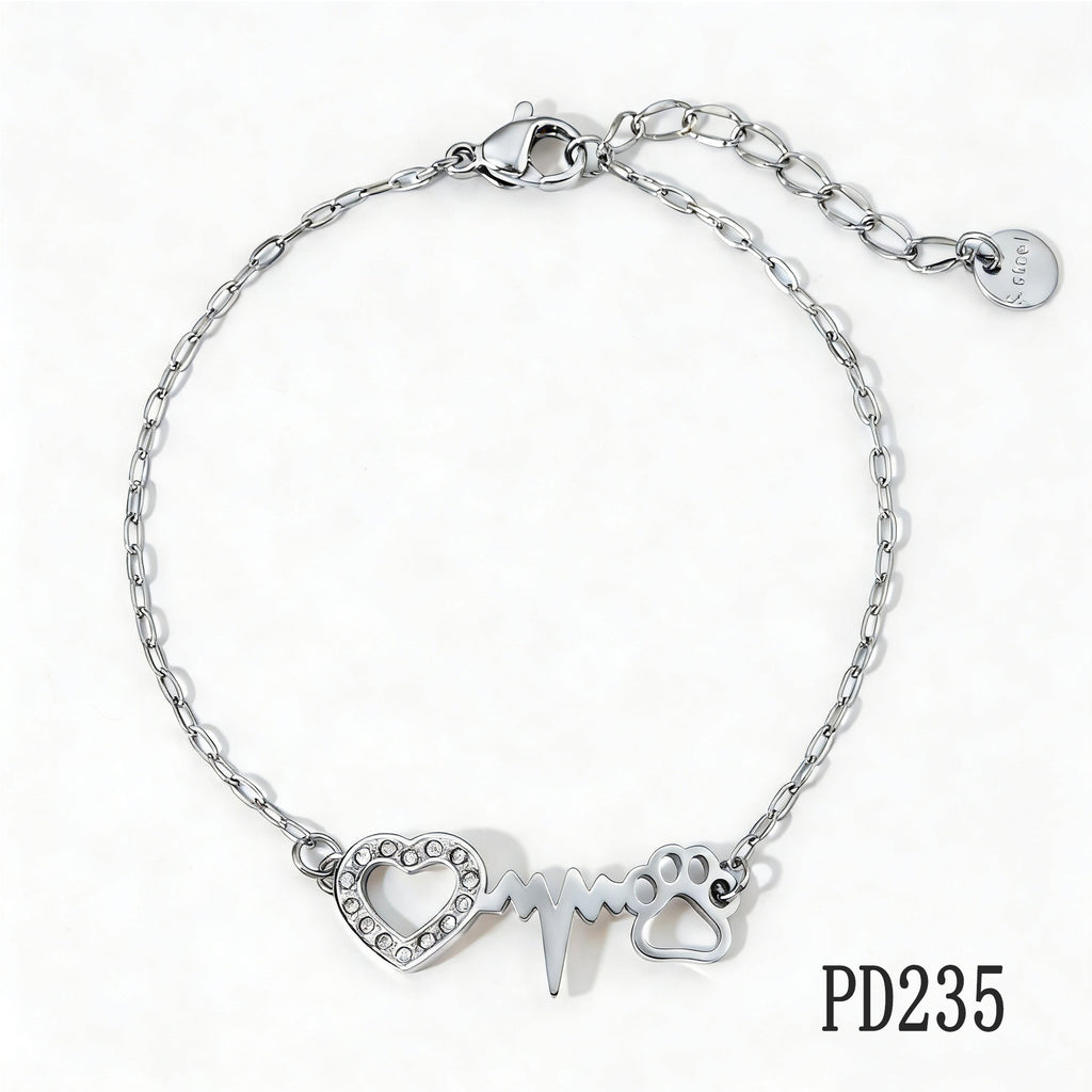 Trendy Zircon-studded Heart-Shaped Dog Footprint Design Stainless Steel 18K Gold Plated Women's Bracelet-Gift