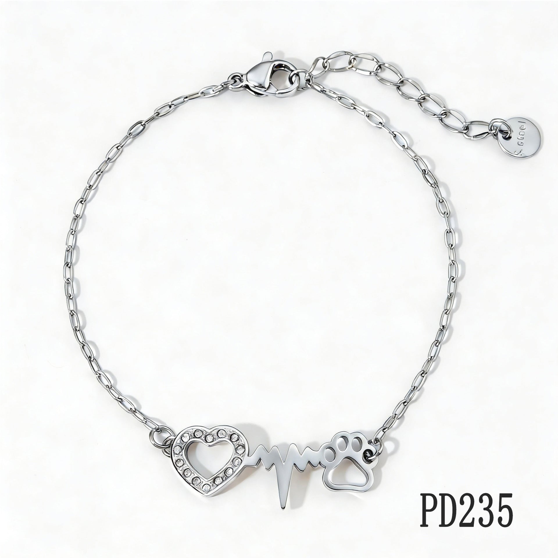 Trendy Zircon-studded Heart-Shaped Dog Footprint Design Stainless Steel 18K Gold Plated Women's Bracelet-Gift