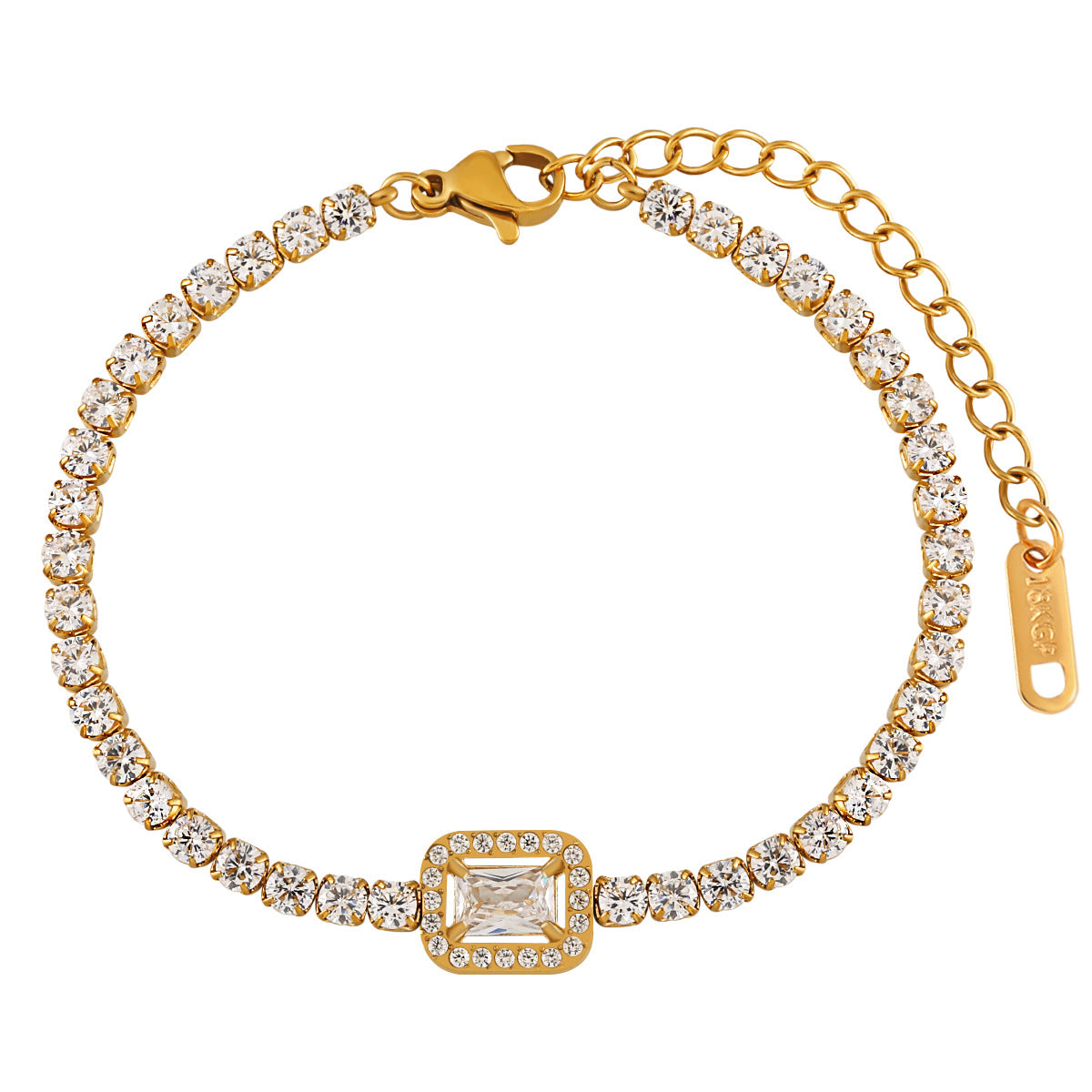 Bracelets 18K Gold Plated White Zircons Waterproof Stainless Steel Unisex Party Gift Chain Adjustable Hypoallergenic Trendy Cute