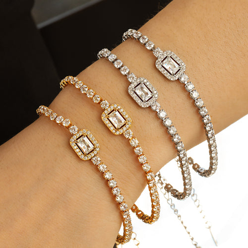 Bracelets 18K Gold Plated White Zircons Waterproof Stainless Steel Unisex Party Gift Chain Adjustable Hypoallergenic Trendy Cute