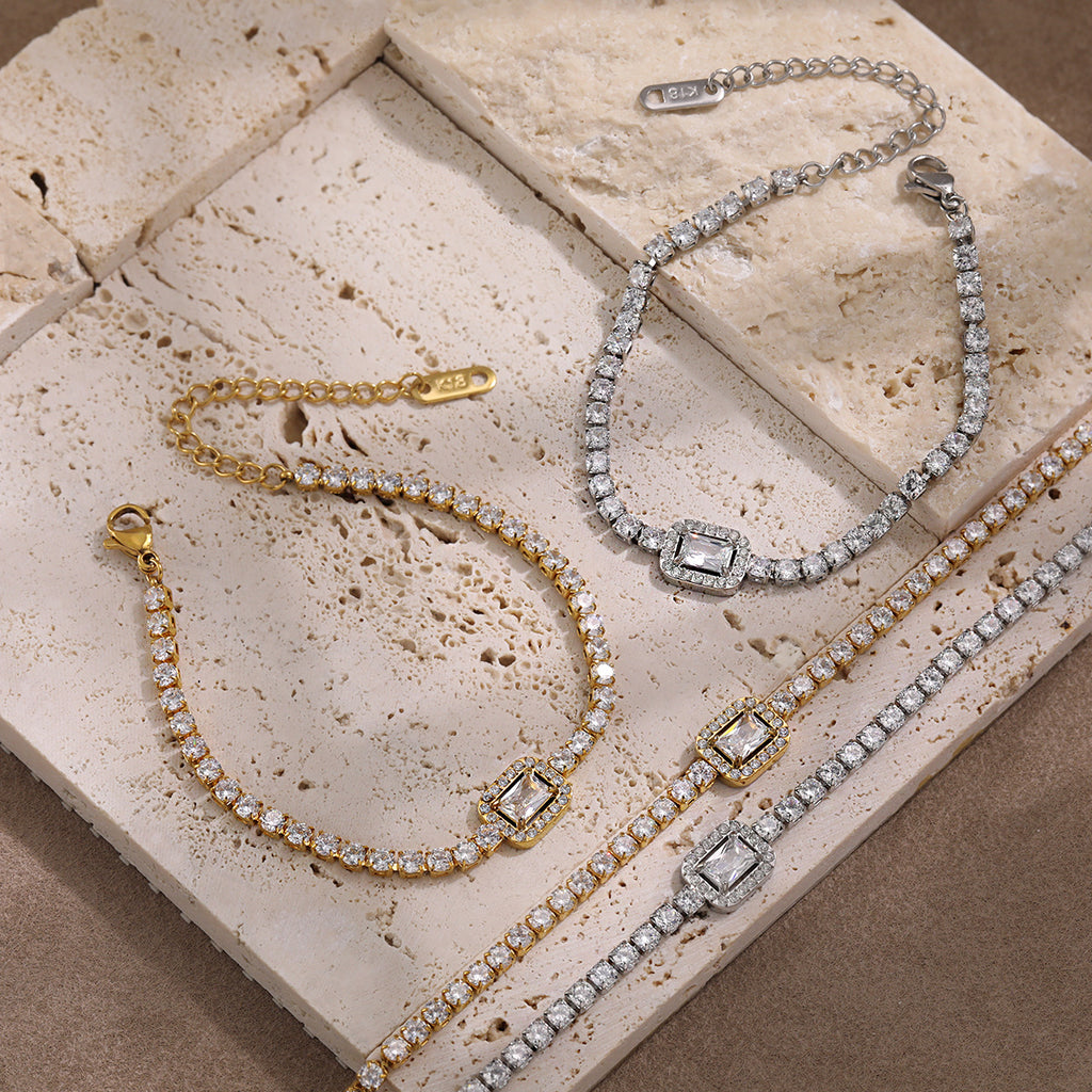 Bracelets 18K Gold Plated White Zircons Waterproof Stainless Steel Unisex Party Gift Chain Adjustable Hypoallergenic Trendy Cute