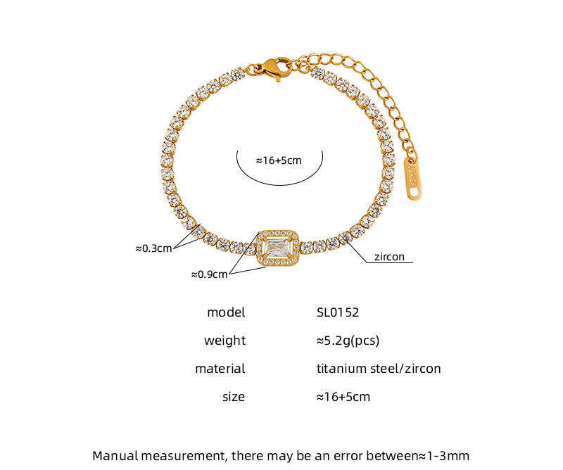 Bracelets 18K Gold Plated White Zircons Waterproof Stainless Steel Unisex Party Gift Chain Adjustable Hypoallergenic Trendy Cute