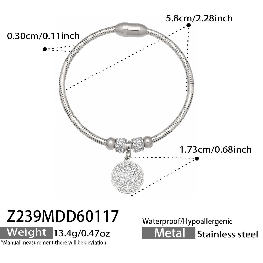 Vintage 18k Gold Plated Stainless Steel Zircon Crown Bangles Unisex Gift with Charms
